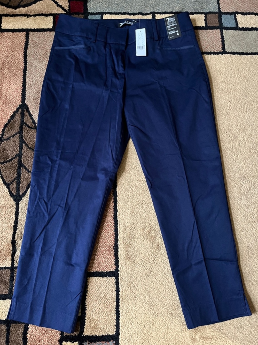 NY&C 7th Ave Crop Straight‑Leg Pants NWT Sz 4 Navy Blue Stretch Original Quality